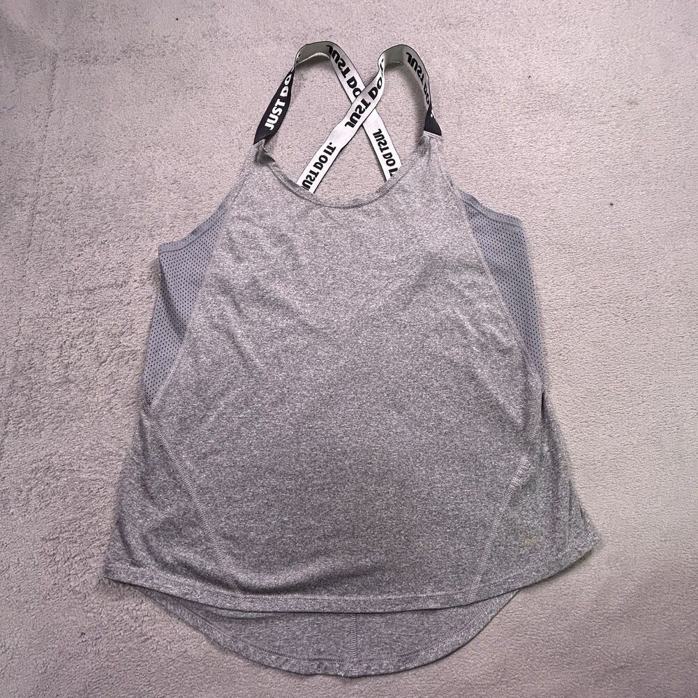 Nike Dri-FIT Tank Top Womens Small Gray Just Do It Straps Mesh Activewear Gym